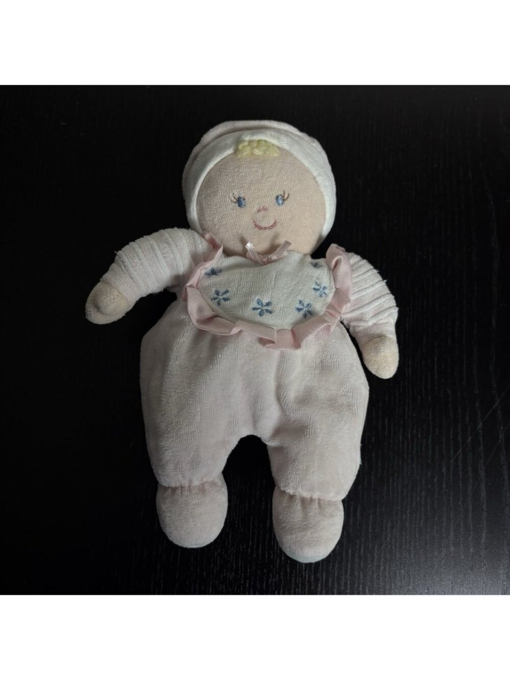 Vintage Russ Berrie LIL DOLLIES Pink/White Velour Plush Baby Girl Rattle Doll